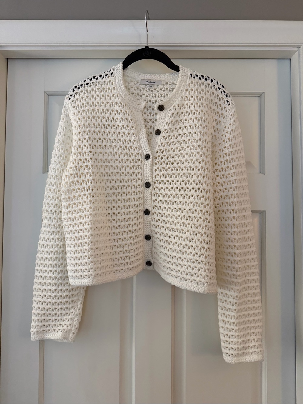 Madewell Cream Open-Knit Button-Front Cardigan